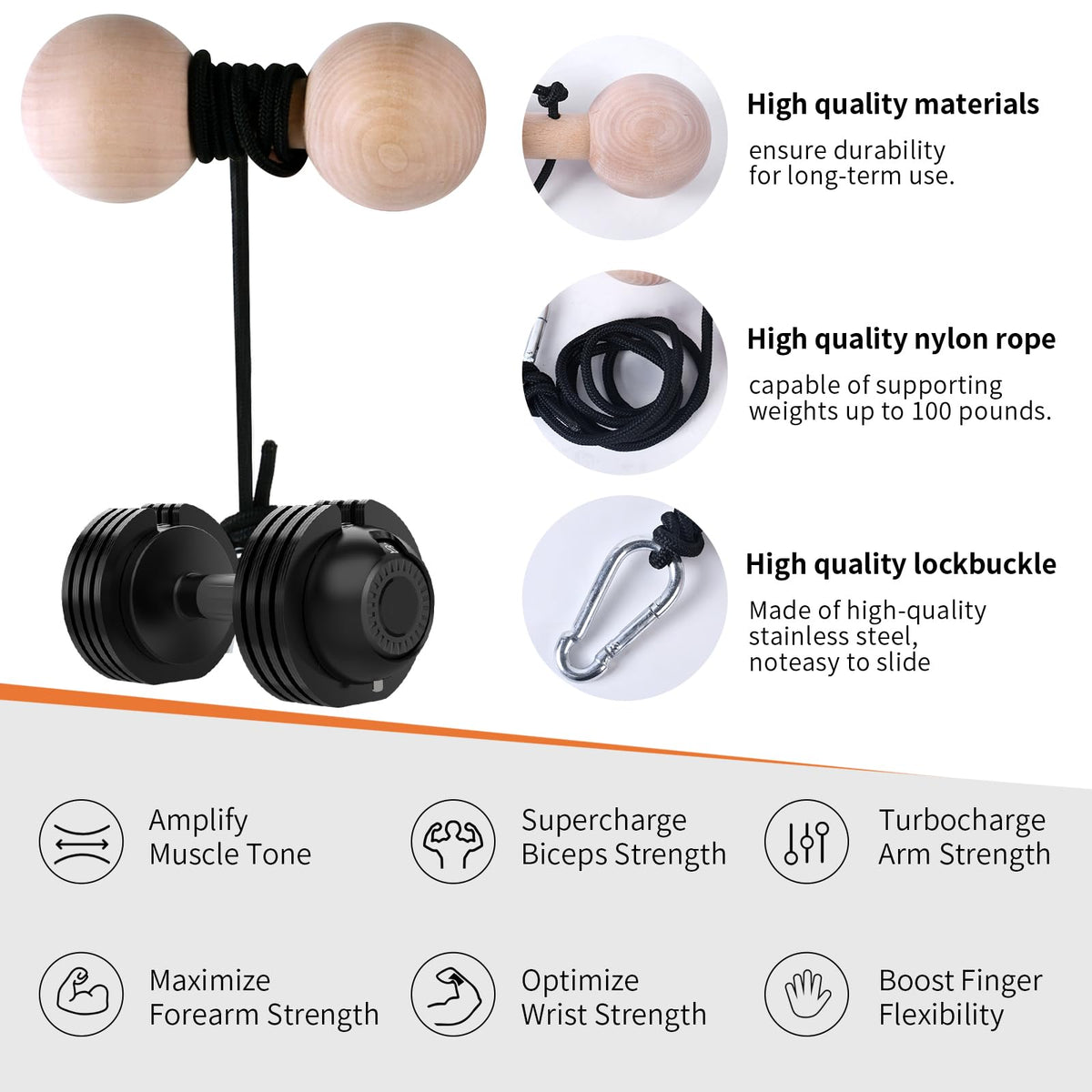 YCHLCHL Wooden Wrist Roller and Forearm Strengthener,Grip Strength Trainer,Arm Blaster Exerciser,Strength Trainer For Fingers and Wrist.(Ball)