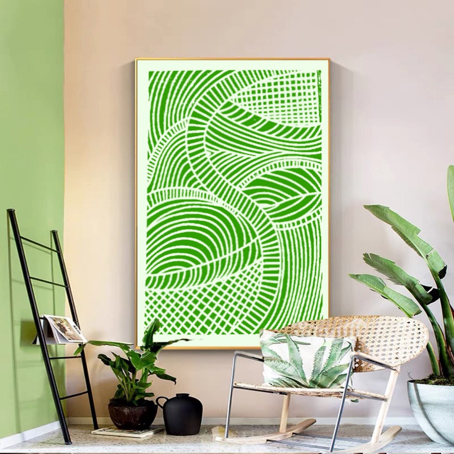 TIAMECH 6 Pcs A4 Reusable Geometric Stencils for Painting - Hollow Leaves & Abstract Curve Lines Texture Layering Templates, DIY Wall Art, Furniture, Scrapbook & Crafts