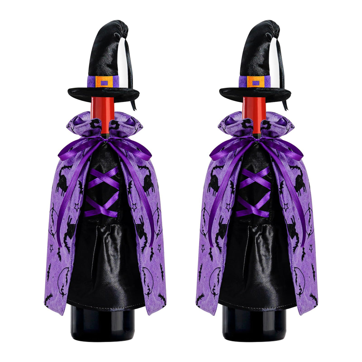 LOMIMOS Witch Halloween Wine Bottle Cover,Non-Fabric Ideal Gift for Hostess Best Party Table Decor (2PCS)