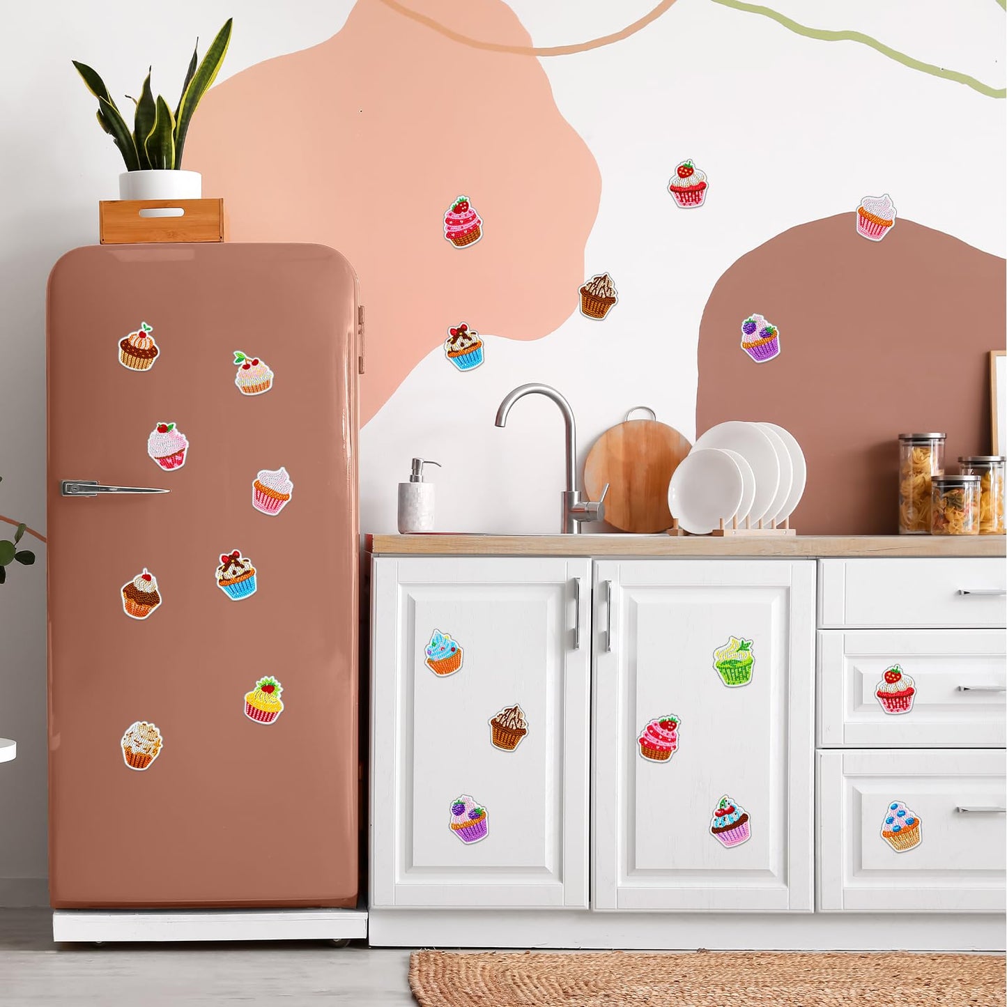 Xuhal 16 Pcs Diamond Painting Magnets DIY Diamond Painting Kits for Gem Art Magnet Refrigerator Stickers for Beginners Adults DIY Crafts Home Decors Party Birthday Gifts(Cupcake)