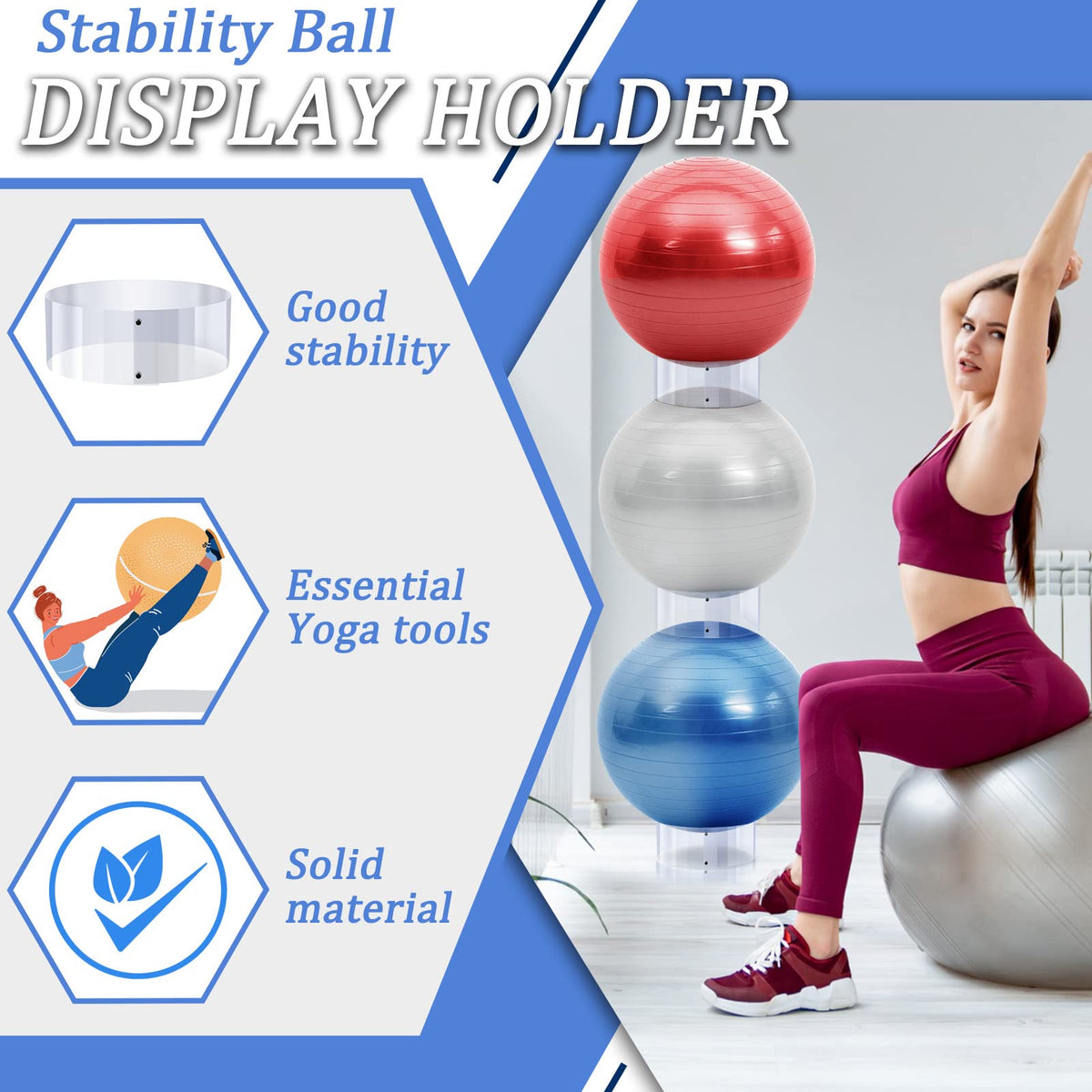Hoteam 6 Pcs Exercise Ball Holder Yoga Exercise Stand Stability Storage Stackers Clear Plastic Holder for Different Size Stability Yoga Balls Storage Display