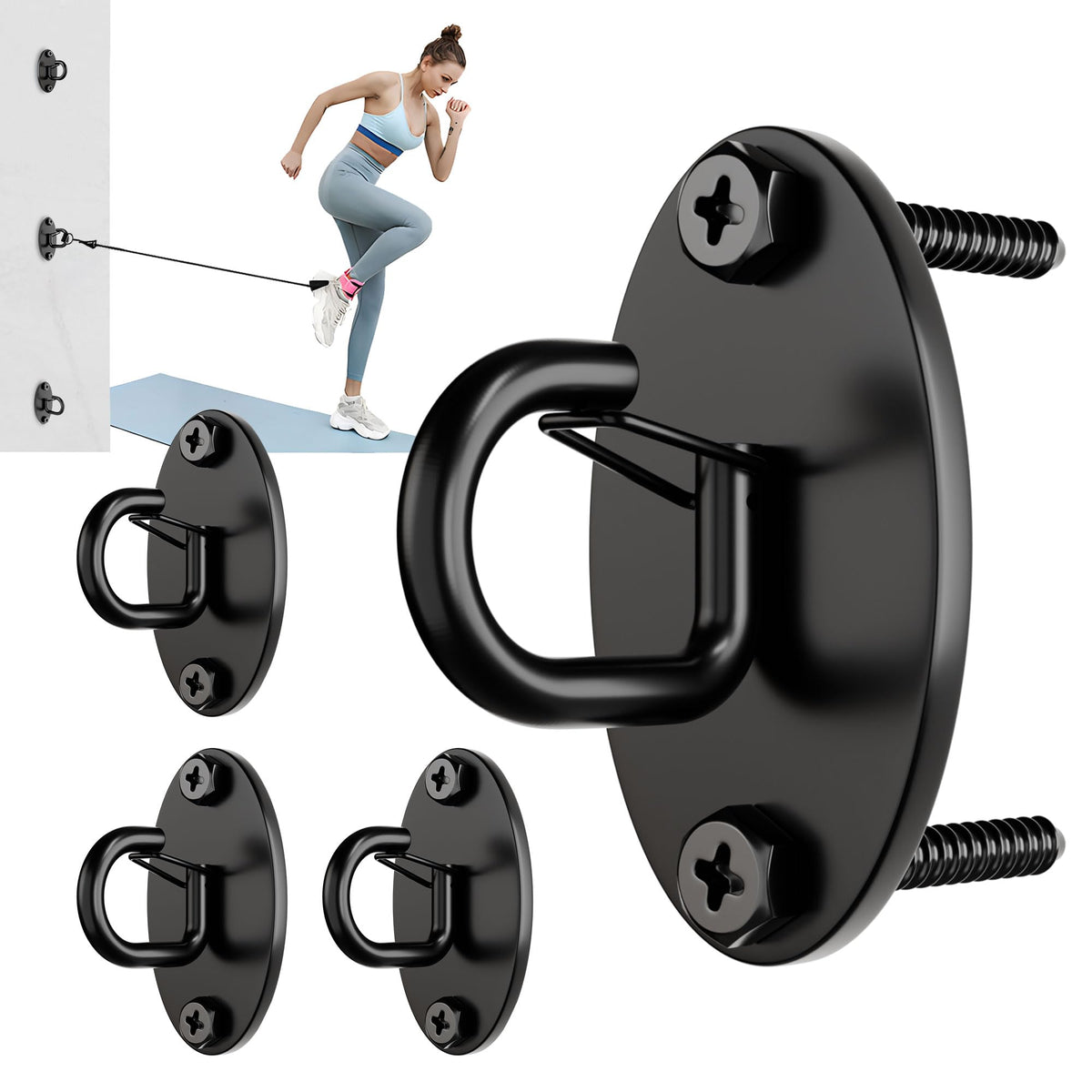 Wuno Shop 4 Pcs Wall Anchor for Resistance Bands, Gym Wall Anchor, Exercise Band Mount, Space Saving Workout Hooks for Home Fitness Workouts, Physical Therapy/Pilates