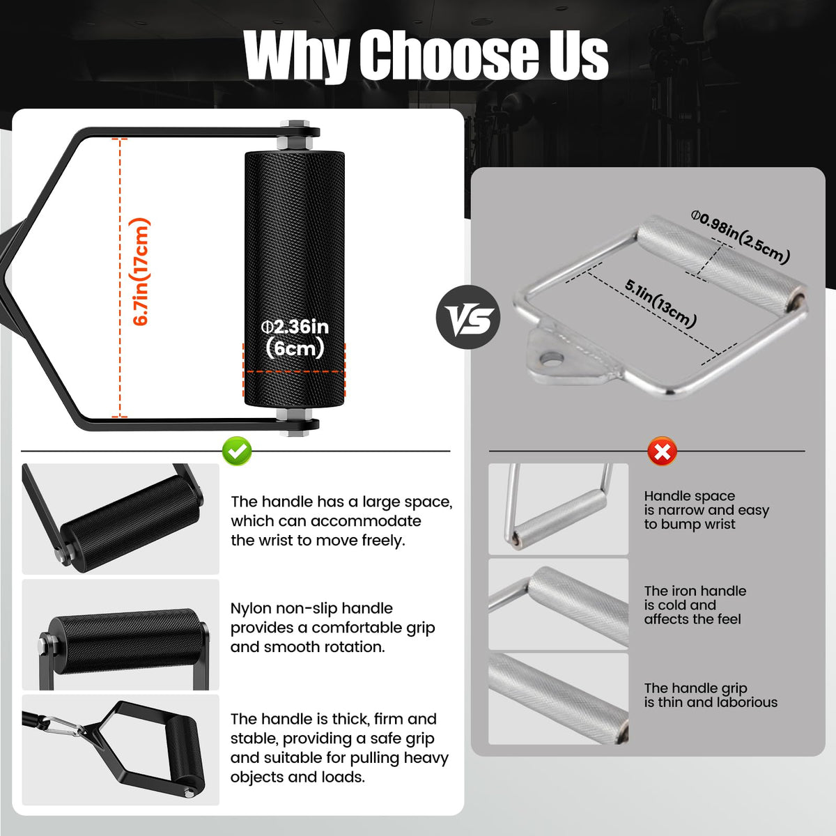 CXPZLLBNHH Pull Down Attachments for Gym, Grip Ø 2.36 in Arm Wrestling Exercise D Handle Cable Attachment, Single Arm Lifting Deadlift Handle Grip for Wrist Forearm and Grip Strength