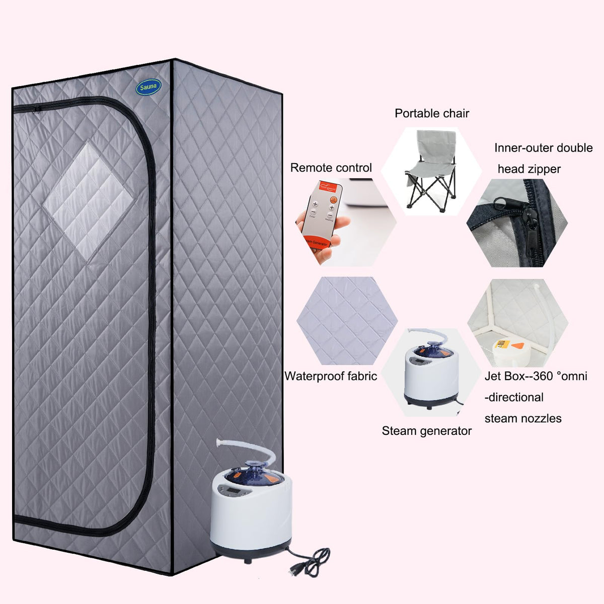 Gecheer Full-Size Portable Steam Sauna Tent for Home – Includes Steam Generator, Remote Control, Foldable Chair, Timer, 360° Steam Nozzles, FCC Certified, Easy Setup in 10 Minutes