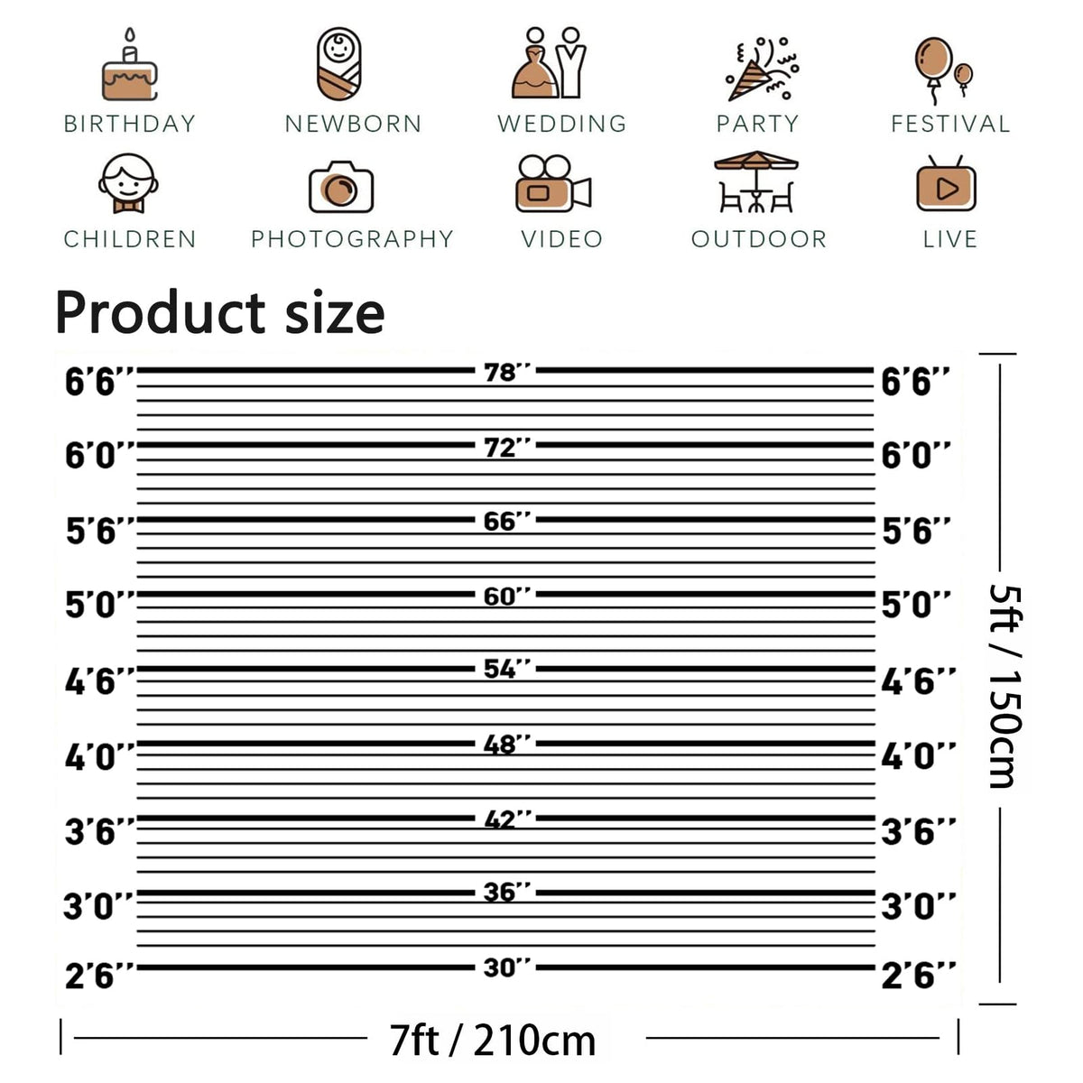 Celchvens Mugshot Backdrop for Party Decorations, 7x5ft Police Lineup Banner Suspect Height Background, Funny Crime Scene Party Background for Adults Birthday, Halloween, Cosplay, Jail Theme