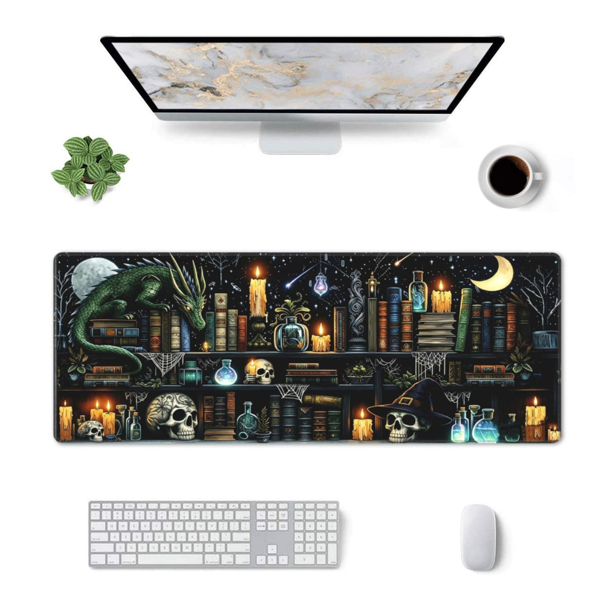 Large Gaming Mousepad, Mystical Gothic Library XL Mouse Pad with Stitched, Full Long Waterproof Non-Slip Base Keyboard Pad, PC Laptop Computer Mat for Men Office Decor, 31.5 * 11.8 in