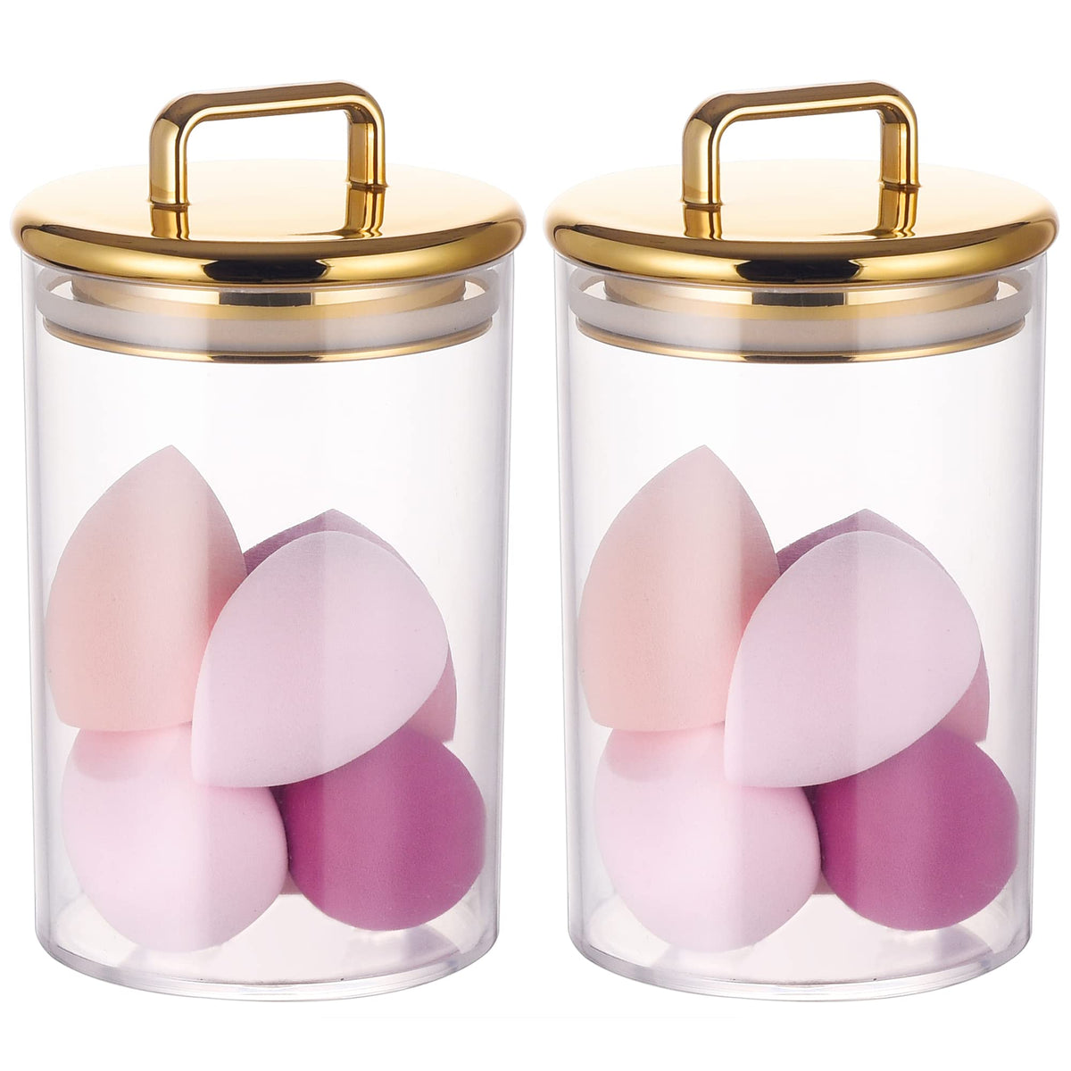 2 Pack 24 oz Medium Acrylic Storage Apothecary Jar with Gold Airtight Lid | Bathroom Vanity Organizer Containers | Ideal Decorative Canisters for Shells, Bath Salt, Grains, Cotton Ball, Flossers