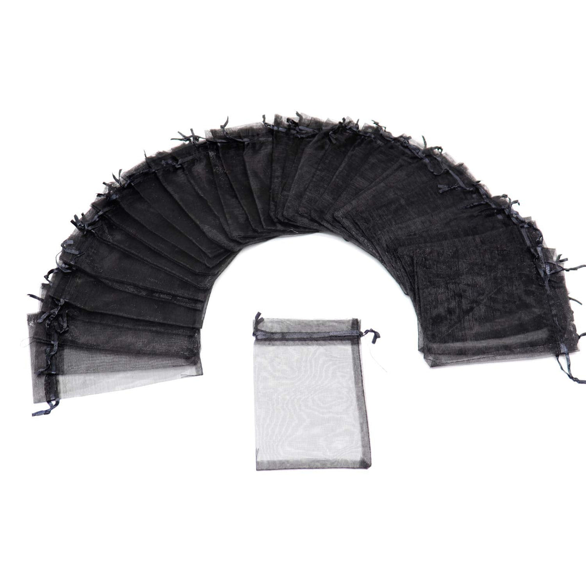 Bezall 100Pcs Organza Bags 6x8 Inch, Black Halloween Party Favor Bags with Drawstring, Mesh Jewelry Gift Bag Christmas Candy Pouches