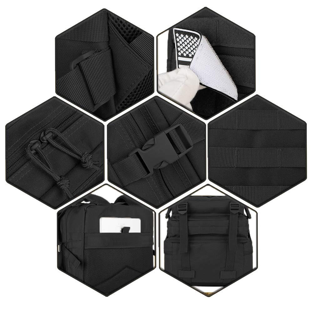 QT&QY 45L Military Tactical Backpacks Molle Army Assault Pack 3 Day Bug Out Bag Hiking Treeking Rucksack black