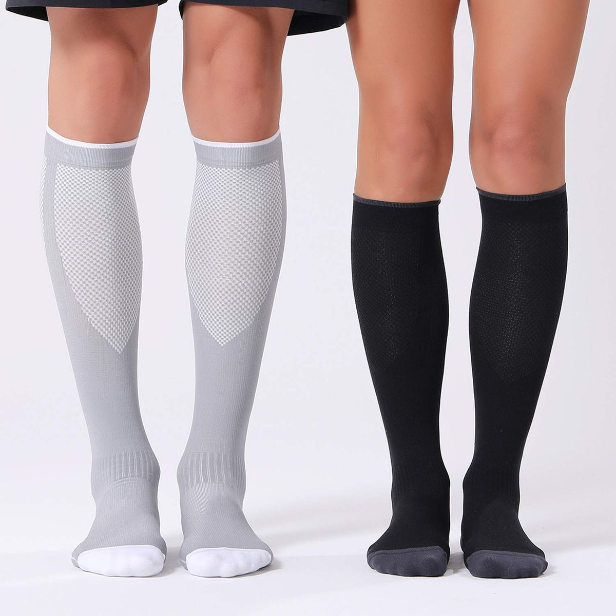FITRELL 3 Pairs Compression Socks for Women and Men 20-30mmHg Circulation and Muscle Support Socks for Travel, Running, Nurse, Knee High, Medical Black+White+Grey L/XL