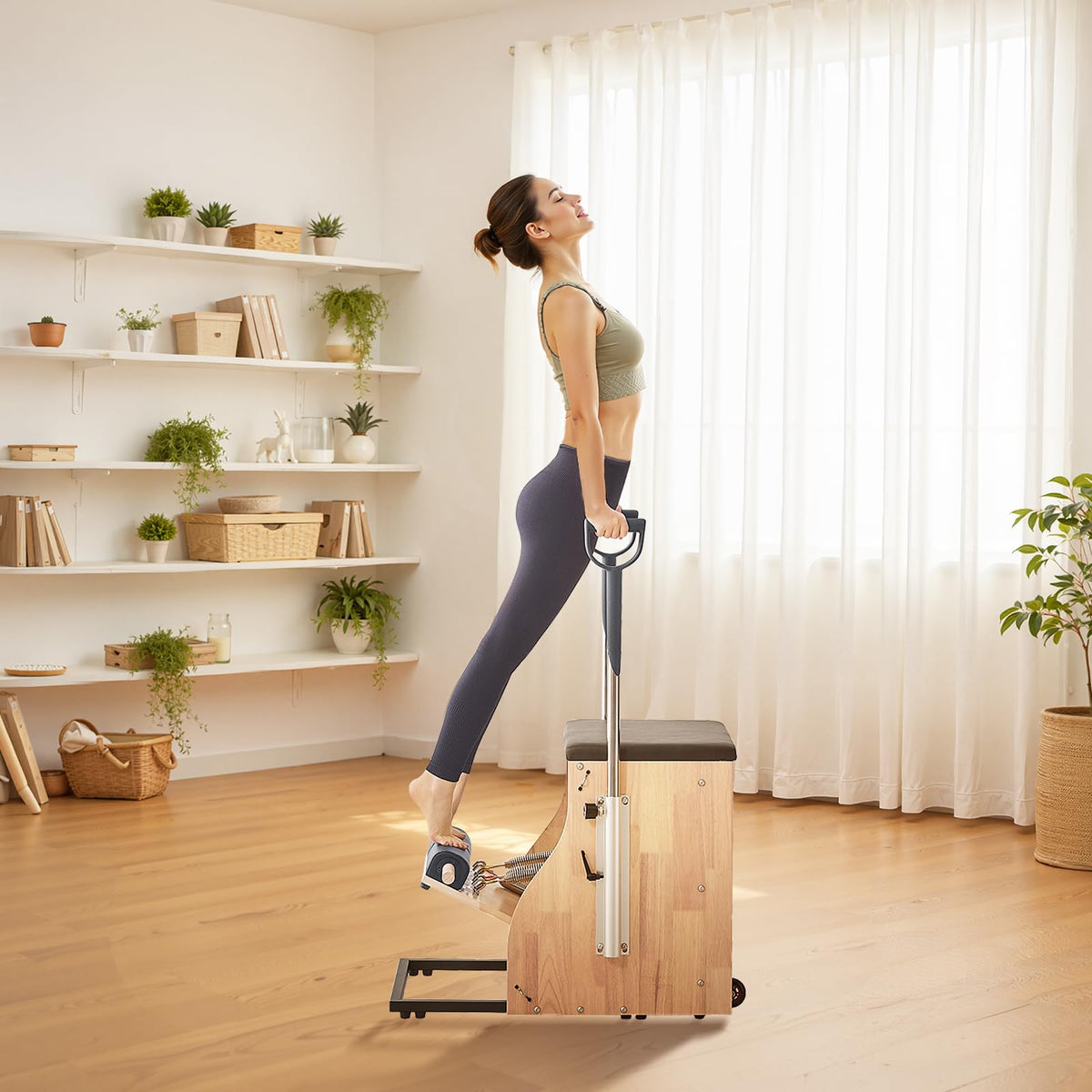 VEVOR Pilates Chair, Split-Pedal Stability Combo Chairs with Handles, Rubber Wood Frame Yoga Fitness Trainer, Exercise Reformer, Pilates Resistance-Workout Equipment, for Home Gym Studio Workout