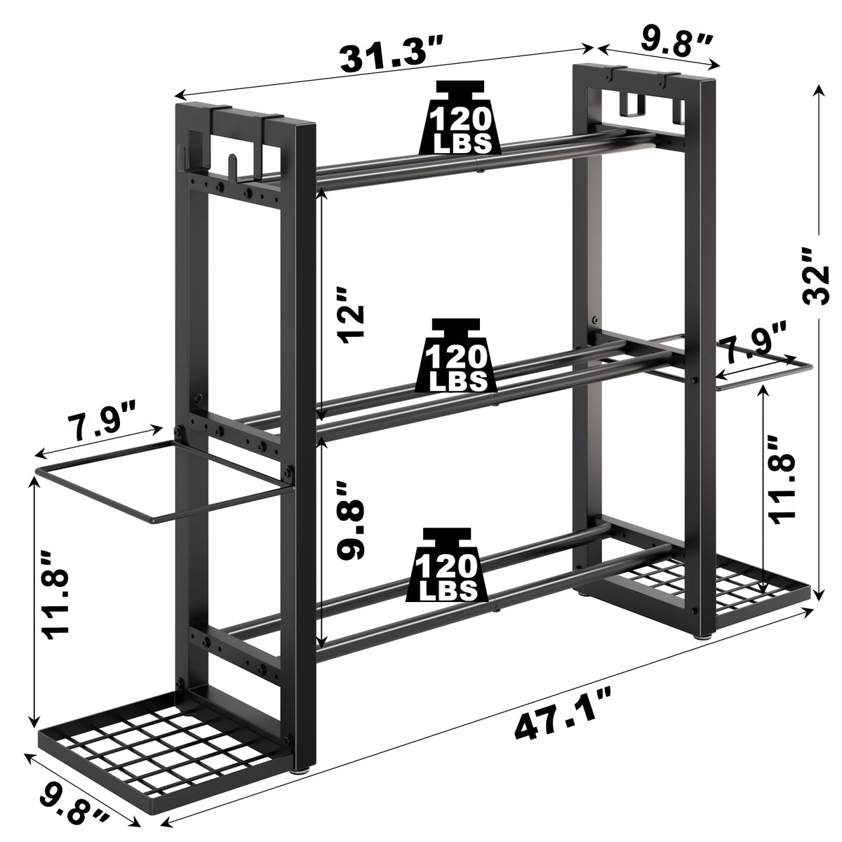 3-Tier Adjustable Dumbbell Rack Heavy Duty Metal Storage Rack, Dumbbell Weight Rack and Kettlebells Rack, Yoga Mat Organizer, Multi-Purpose Gym Equipment Storage Stand for Home Gym Accessories