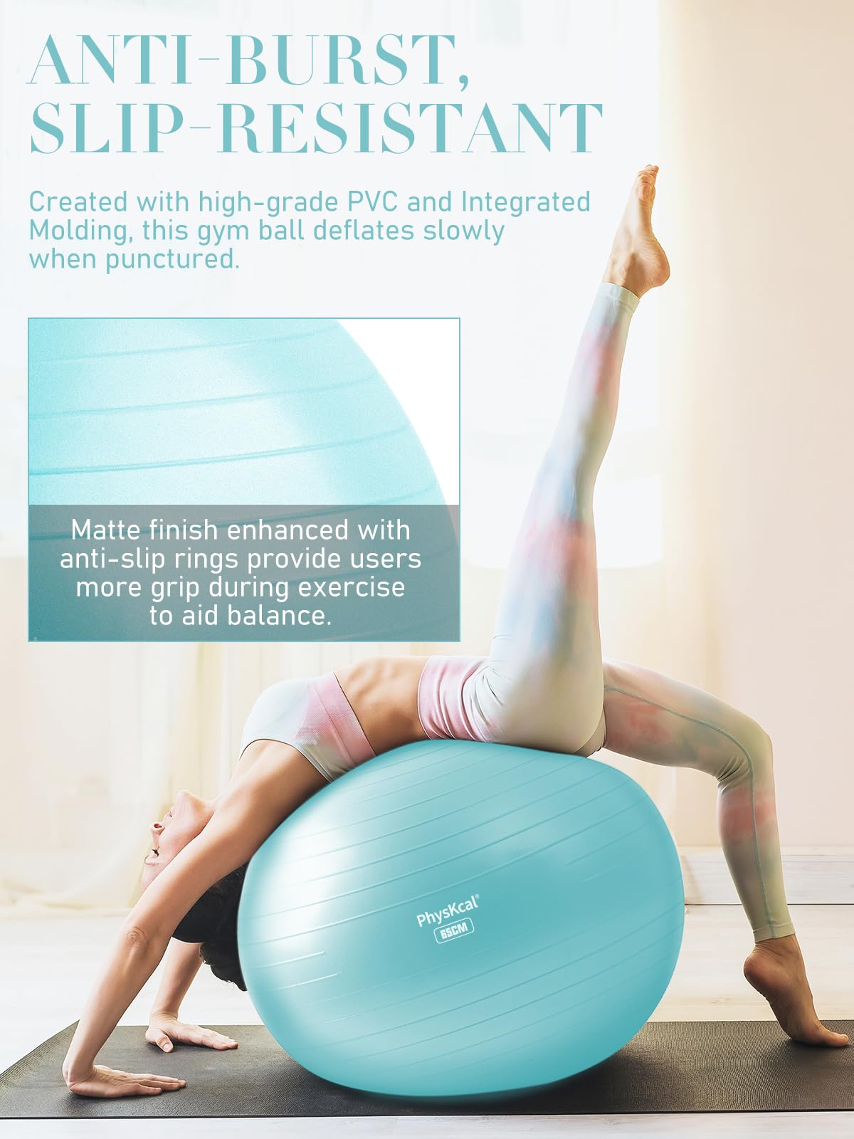 PhysKcal Exercise Yoga Ball Chair with Pilates Ball Set to Strengthen Cores, Balance and Stability, Relieve Pelvic and Lower Back Pain (Sky Blue, L (26-29''/68-75cm))