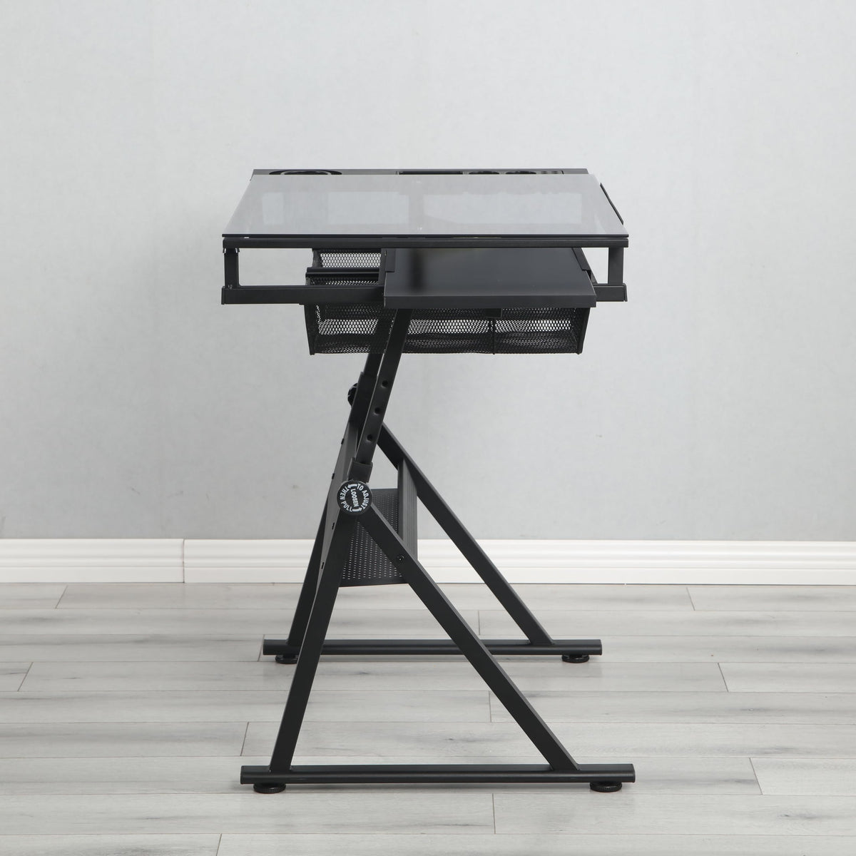 Adjustable Drafting Table with 0-75° Glass Top, Height Adjustable Standing Desk for Artists, Writing Desk for Home Office, Computer Desk with Storage, Black Long Desk for Designers & Art Students,A-1