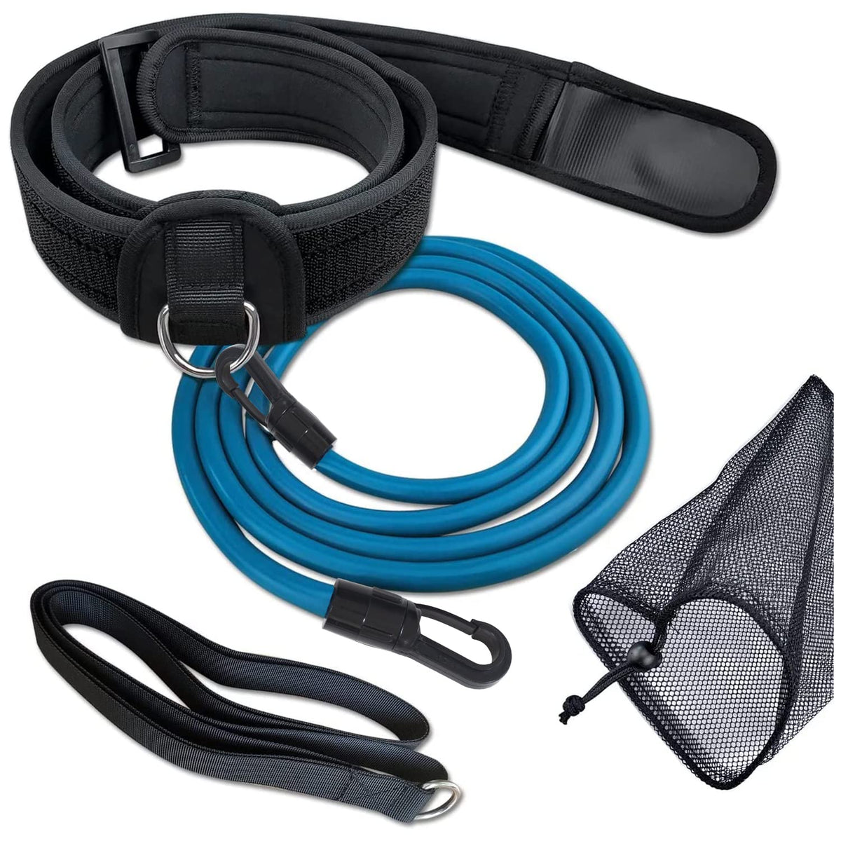 UCEDER Swim Belt Swim Training Belt with 2.2M Bungee Cord Adjustable Swim Tether for Swim in Place Swimming Pool Trainer Belt for Stationary Harness Aquatic Resistance Water Exercise (Black)