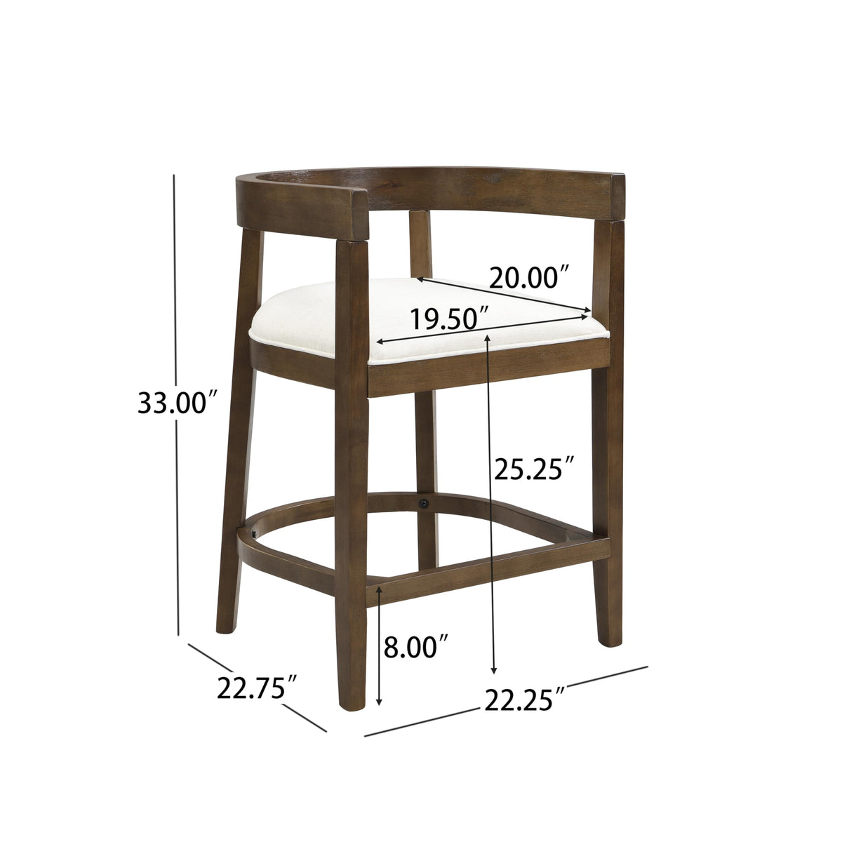 Christopher Knight Home Ebany 25.25" Barstools Set of 2, Rubberwood Counter Stool, Upholstered Seat Bar Chair, Curved Back Barstool, Open Design Stool for Kitchen Dining Island Table, Beige + Walnut