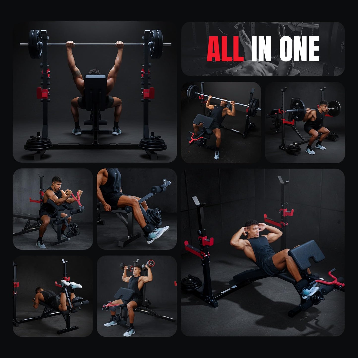 Yoleo 1980LBS Weight Bench with Rack - Bench Press Set, Leg Extension, Preacher Curl & Flat/Incline/Decline Full Body Workout Bench, Adjustable Olympic Weight Benches for Home Gym(47.44IN WIDE GRIP)