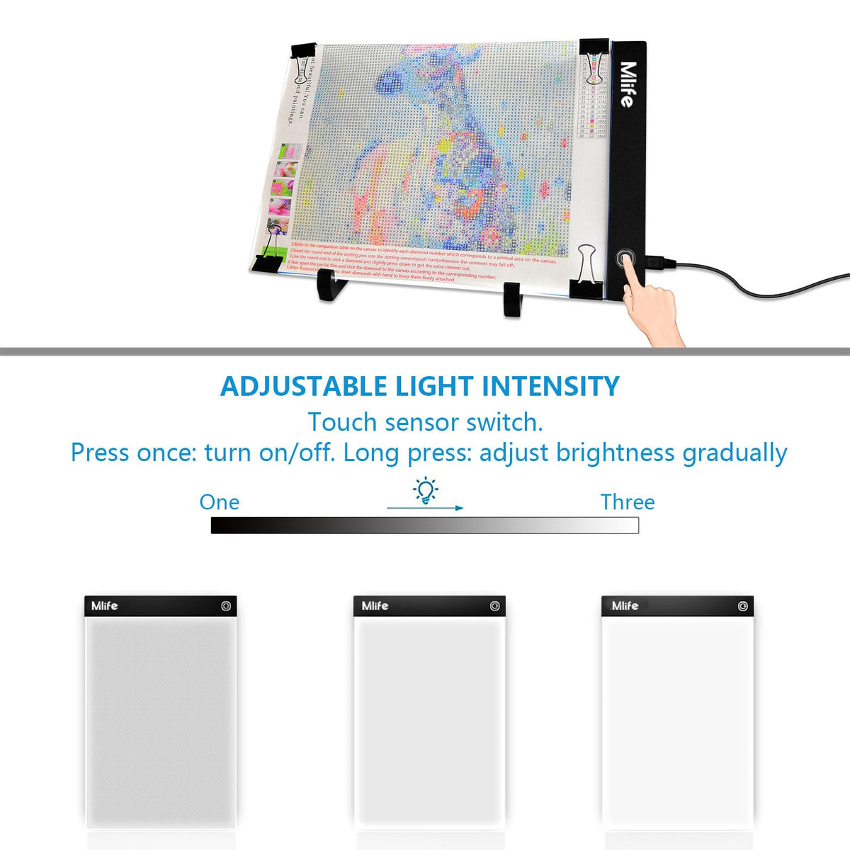 Mlife Diamond Art Painting A4 LED Light Pad - Dimmable Light Board Kit, Apply to Full Drill & Partial Drill 5D Diamond Art with Detachable Stand and Clips