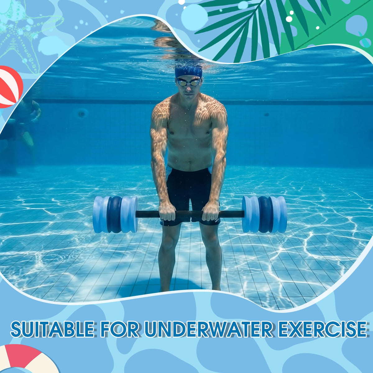 Soulchen Swim Barbells Set of 3, 25'' 29'' 33'' EVA Foam Water Aerobic Weights Resistance Exercise Barbell Pool Barbell Waters Dumbbell for Pool Exercise Strength Training Workouts Loss(Blue Gray)
