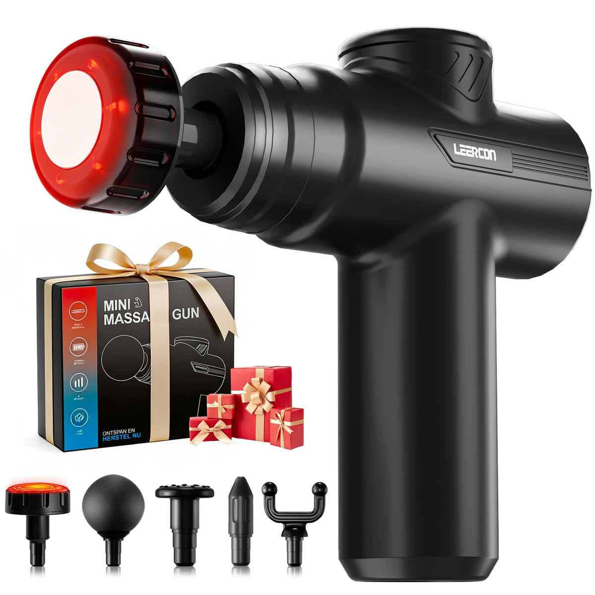 LEERCON Massage Gun with Heat Deep Tissue Back Massager Gun for Pain Relief, Mini Percussion Massage Gun - Birthday Gifts for Men Women Dad Mom him, Black