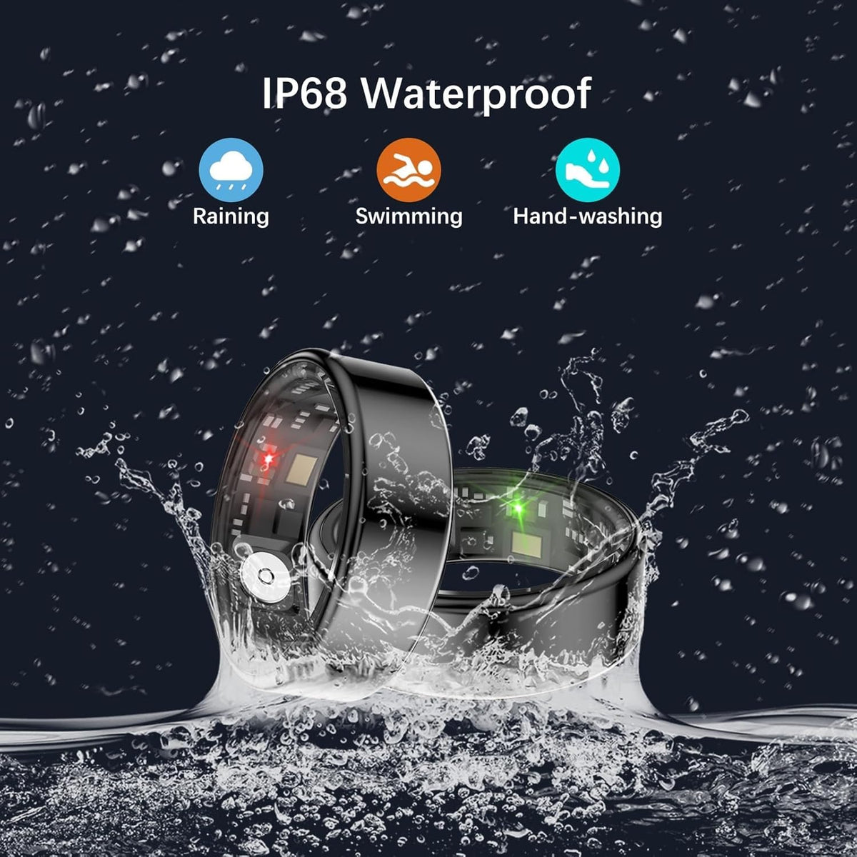 Smart Rings for Women Men, Fitness Ring with Heart Rate, Blood Oxygen, HRV, Stress, Sleep Tracker, Step Tracker, No Subscription Fee, lP68 Waterproof Smart Ring for iPhone & Android (Black 12#)