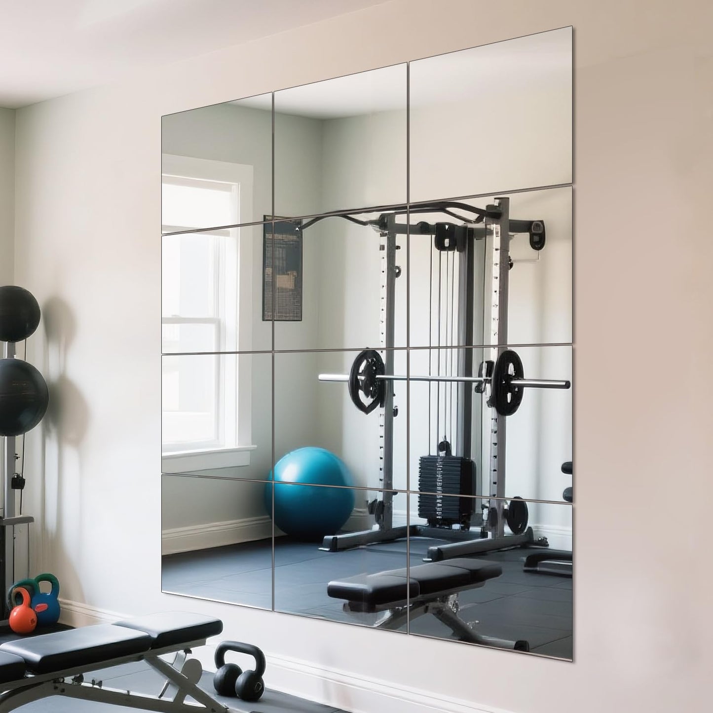 yuzeyurun 12Pcs 12″×14″ Glass Gym Mirror for Home Gym, HD Wall Mirror Tiles for Home Gym, Bedroom, Living Room, Door, Closet