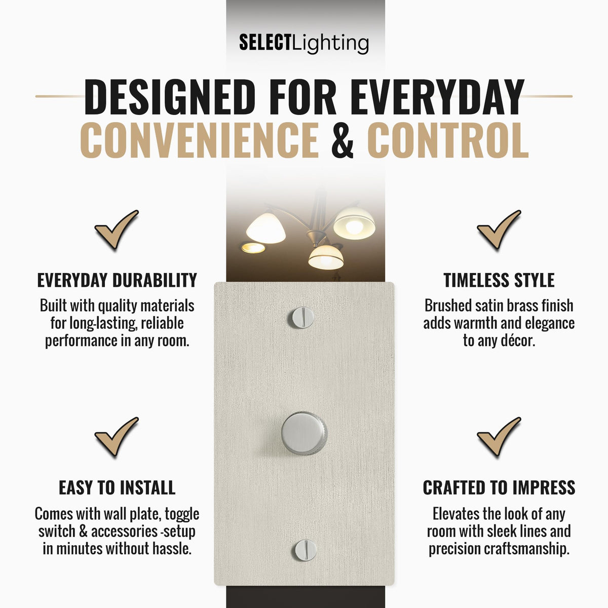 SELECT Rotary Dimmer Switch, Solid Brass, 1-Gang, Satin Nickel