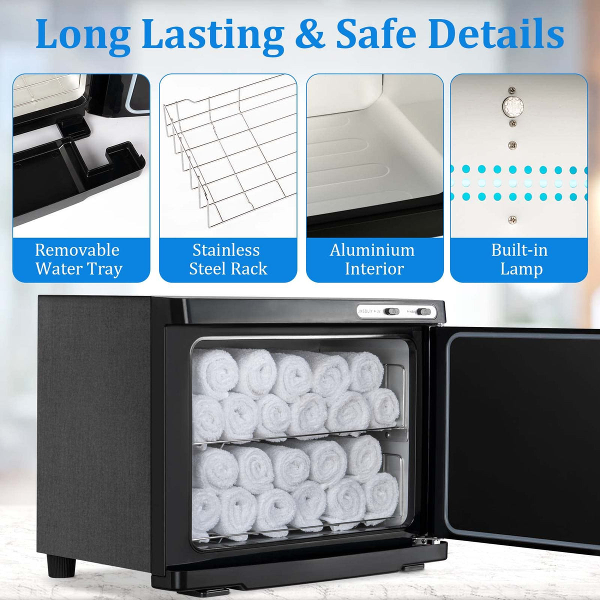 Hot Towel Warmer Cabinet with LED Light - JXSDLIY 23L Large Capacity Towel Cabinet for Bathroom 2-in-1 Professional Hot Towel Warmers for Facials SPA Massage Salon Heats Up Quick Towel Heater (black)