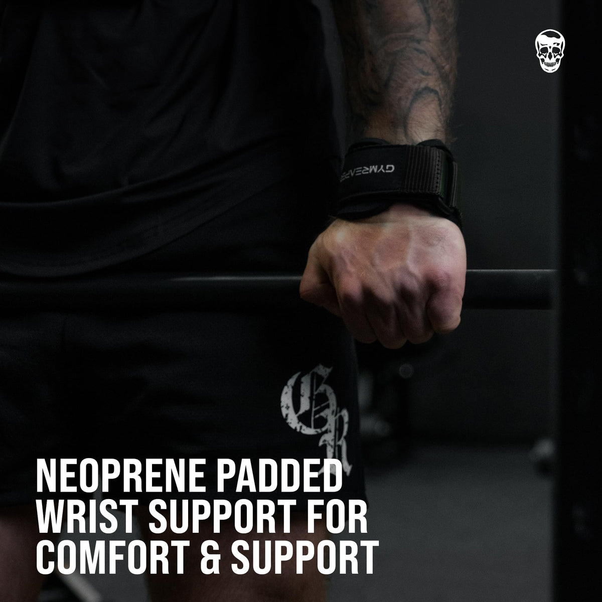 Gymreapers Weight Lifting Grips (Pair) for Heavy Powerlifting, Deadlifts, Rows, Pull Ups, with Neoprene Padded Wrist Wraps Support and Strong Rubber Gloves or Straps for Bodybuilding (Black, Small)