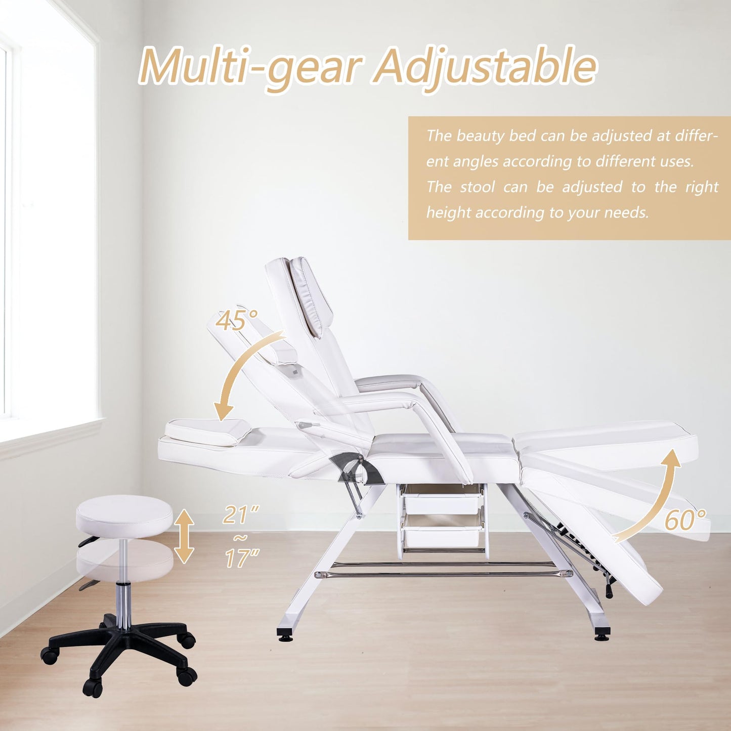 HeureuxBoBo Massage Salon Tattoo Chair, 3-in-1 Adjustable Facial Bed, Massage Table with Hydraulic Stool, Multi-Purpose Esthetician Bed for Beauty Spa, Barber, Lash & Tattoo Service