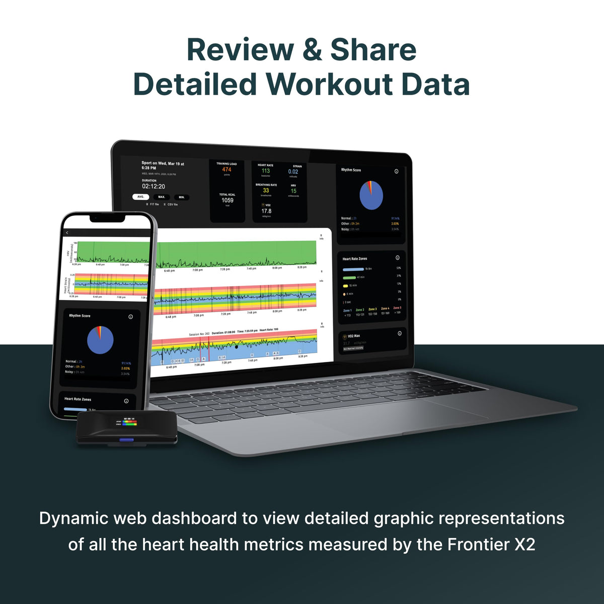 Frontier X2 Smart Heart Rate Monitor Chest Strap, Wearable Heart Rate Monitor with Strain, Breathing Rate, Real Time Vibration Alerts and 20+ Fitness Activities with Continuous Heart Monitoring