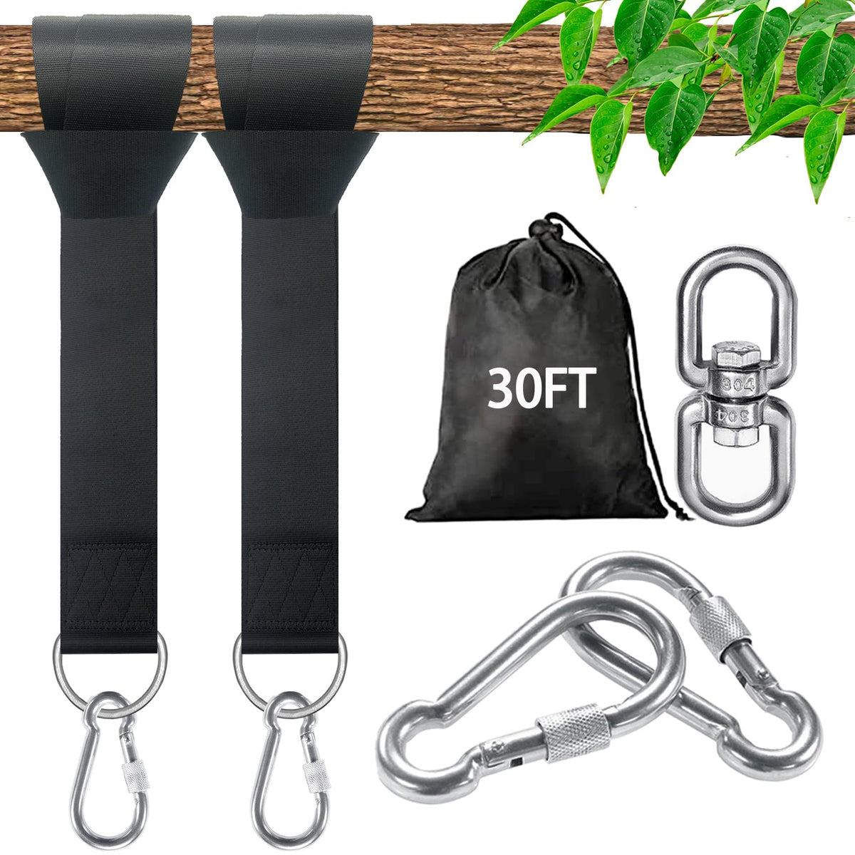 Veriluck Tree Swing Straps Hanging Kit - 3FT/8FT/15FT/20FT/30FT, Strong & Durable - Holds Up to 5000lbs - Adjustable Tree Swing Straps Fit for All Swings, Hammocks, Safer & Easy Installation (30 FT)