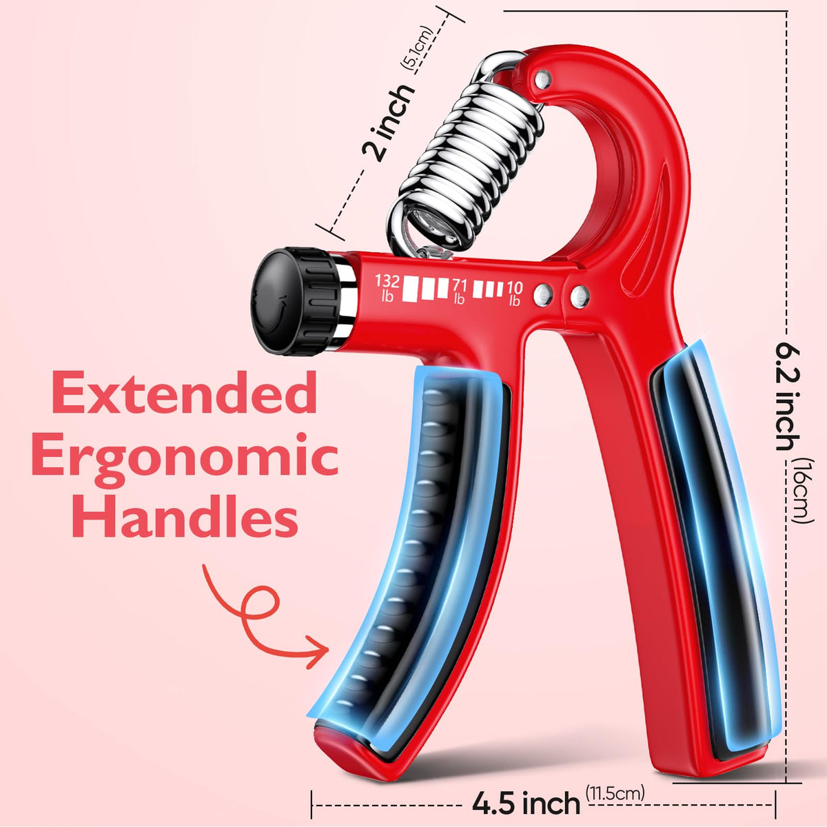 FitBeast Grip Strengthener Forearm Strengthener, Adjustable Hand Grip for Strength Training & Rehabilitation, 10-132 lbs Resistance, Ideal for Athletes and Physical Therapy (1 Piece Red)