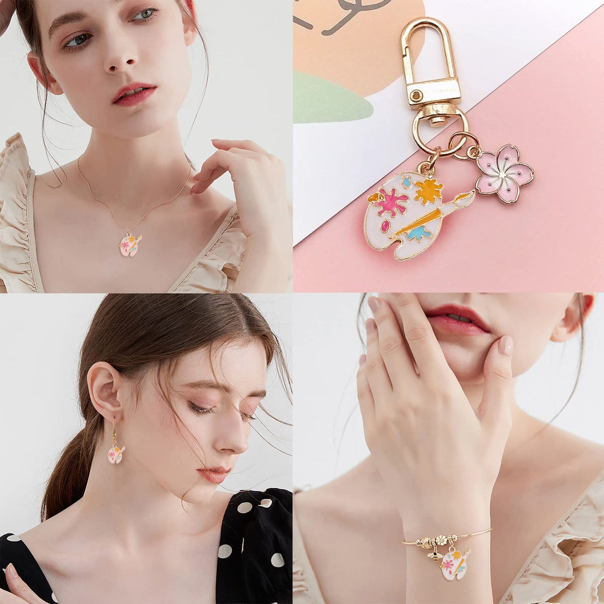 DanLingJewelry 40pcs 2 Colors Enamel Palette Cute Artist Paint Palette Dangle Charms with Loop for DIY Jewelry Making