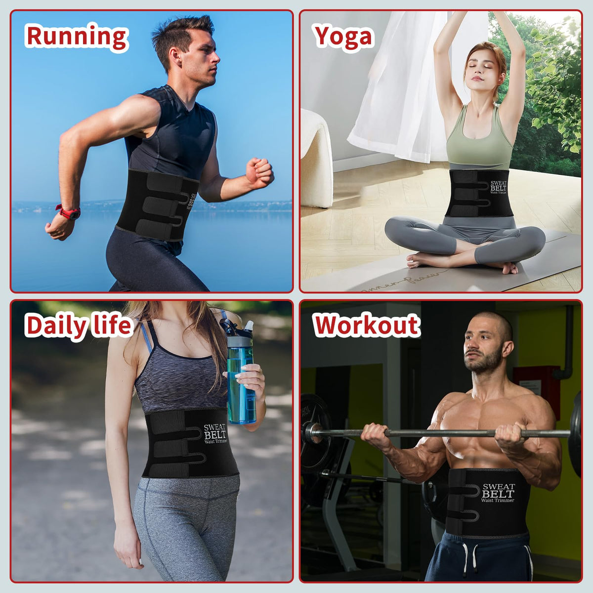NEWCOO Sweat Waist Trainer For Women Men Waist Trimmer Sweat Belt Band Stomach Wrap Faja For Workout Weight Loss Lower Belly Fat Black