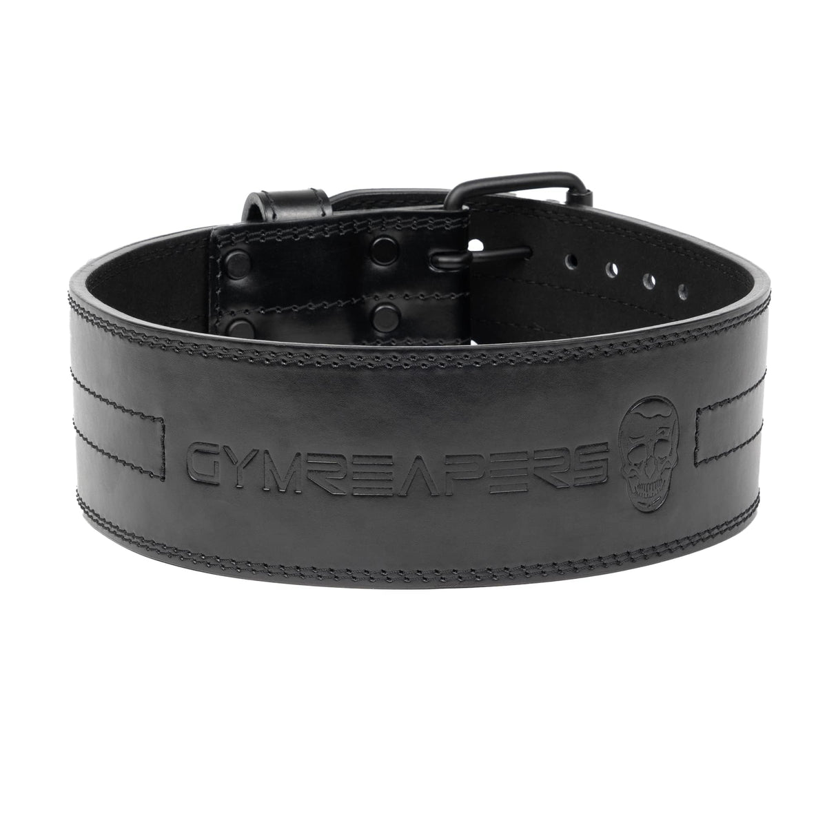 Gymreapers Weightlifting Belt 6MM Genuine Leather - Double Prong Power Belt Heavy Duty 4-Inch Wide - Strong, Stabilizing Back Support for Deadlifts, Squats Powerlifting (Black, Medium)