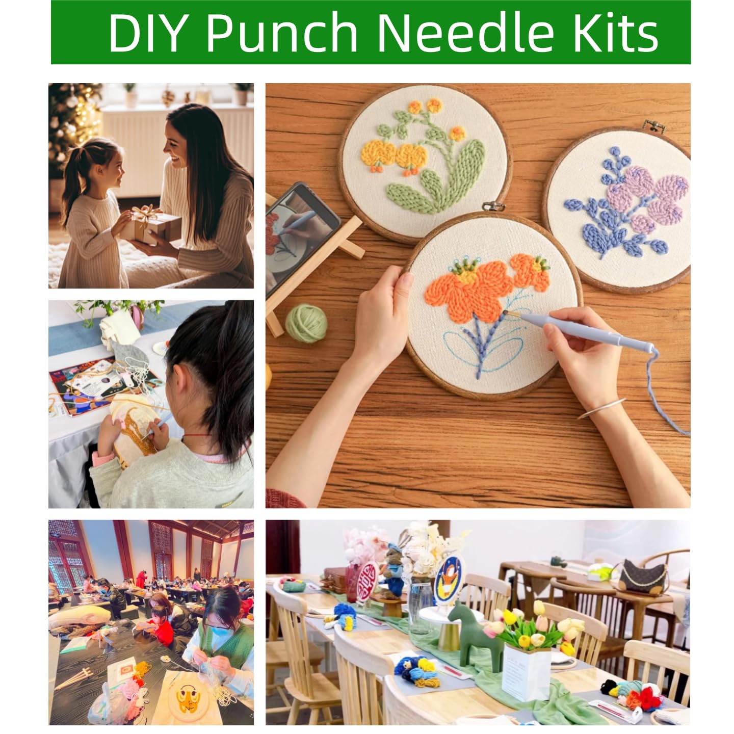 DIY Punch Needle Kits for Beginners Cute Puppy Golden Retriever Dog with Hoop Punch Needle Starter Craft Embroidery Set Easy for Adults and Children Festival Gift and Decoration 20x20cm-2