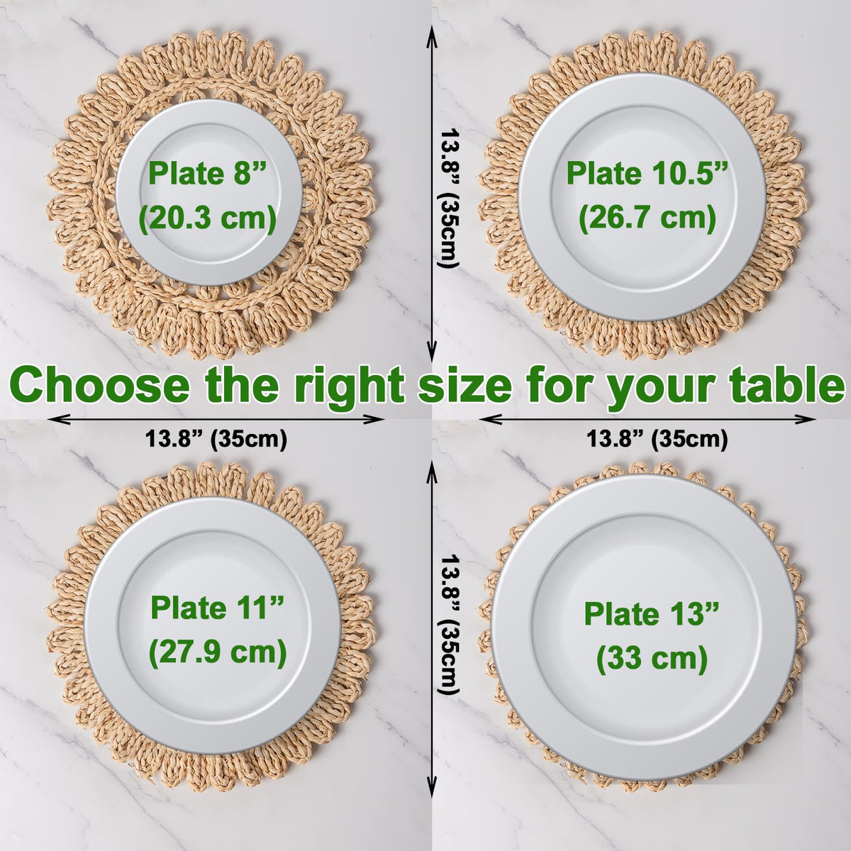 Laquedecraft 13.8" Set of 6 Round Corn Husk Placemats | Boho Woven Rattan Table Mats | Farmhouse Wicker Spring Plate Chargers Like Water Hyacinth, Seagrass for Wedding, Party, Christmas, Events