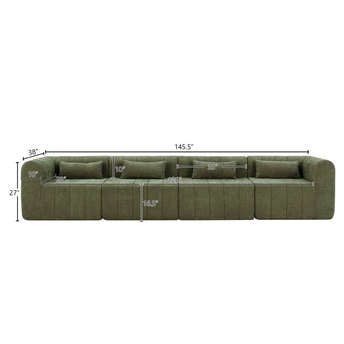 Christopher Knight Home Flarin 145.5" Convertible Sectional Sofa Couch, L-Shape Home Sofa Living Room, 4 Seat Sectional Sleeper Sofa, Fabric Upholstered Comfy Cloud Couch, No Assembly, Olive Green