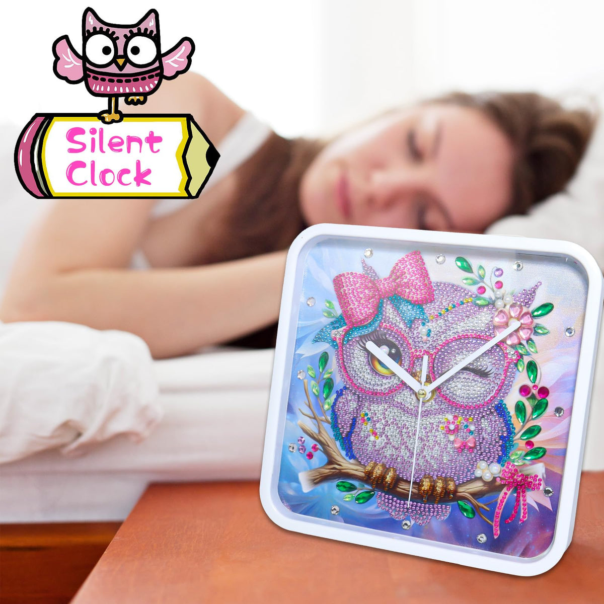 LEIYULY Diamond Art Kits for Adults, Hanging Cute Owl Diamond Painting Clock, Round Gem Crystal Art Painting for Beginners, Creative Home Decor Gift