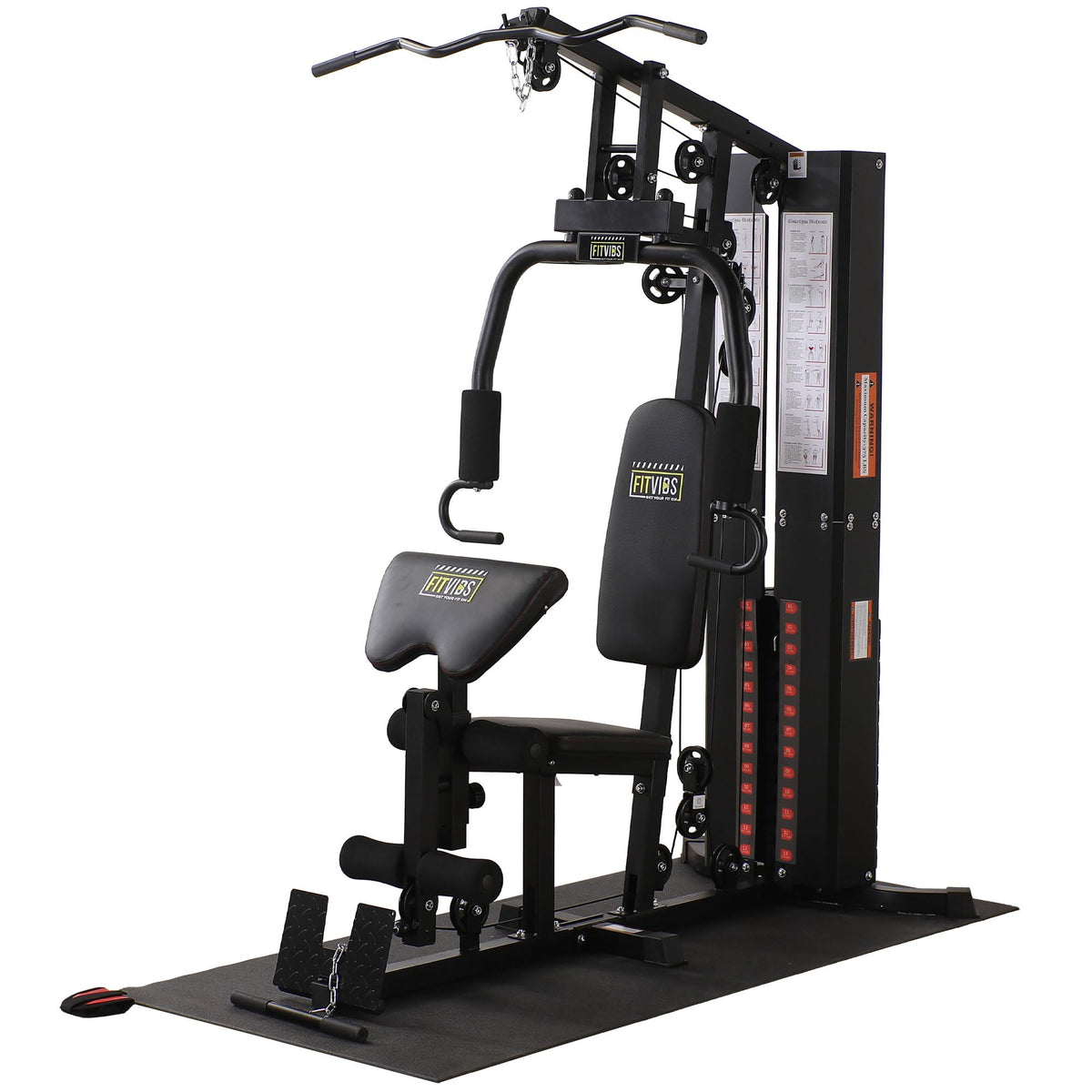 BalanceFrom Multifunctional Steel Frame Home Gym Machine with Floor Mat – Strength Training Workout Station with 160-Pound Weight Stack, Lat Pull & Low Row Bars, 4-Roll Leg Developer & Press