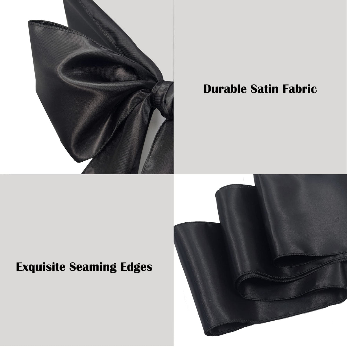 Maiangel Satin Chair Sashes Bows-12PCS Chair Ribbon Ties Back Sash for Wedding Party Events Banquet Chair Cover Decoration (Black)
