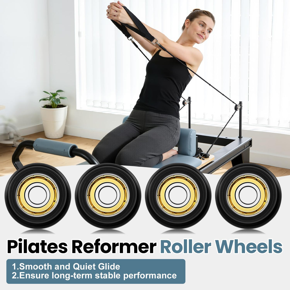 Replacement Roller Wheels 32mm, Compatible with Aero Pilates Reformer Machines, Smooth and Quiet Glide, Wear-Resistant & Durable, High-Density POM Material, 8mm Axle Diameter, Anti-friction, Safe & Precise Workout, 4 Pieces Per Pack