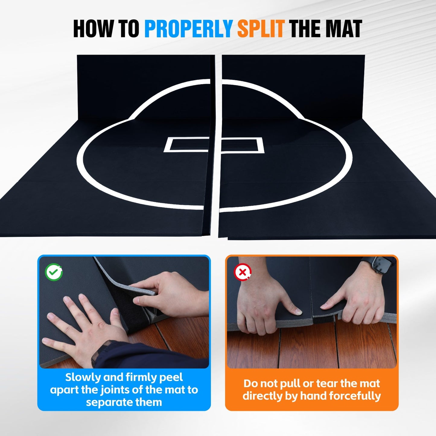 10' x 10' Wrestling Mat, 3cm Thick Foldable Gym Mat for BJJ Jiu Jitsu MMA Taekwondo Martial Arts, Non-Slip Waterproof Home Training Mat with Shock Absorption & Odor Control Black