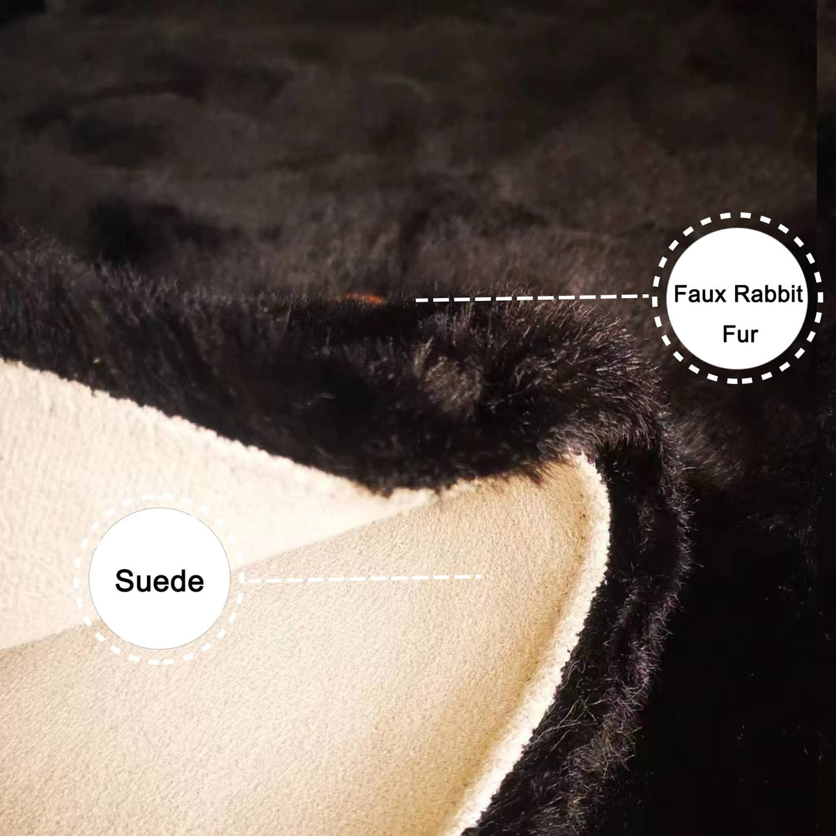 Ghouse Ultra Soft Faux Rabbit Fur Rug, Machine Washable Area Rugs for Bedroom Fluffy Rugs for Living Room, No-Shedding Carpet Sheepskin Rug Black 2 x 6 Feet