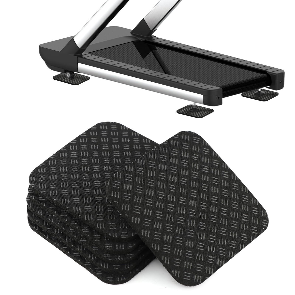 6PCS Treadmill Mat Pads with Storage Bag,4" x 4" Double-Sided Non-Slip Exercise Equipment Mat,High Density Silicone Anti-Vibration Pads for Treadmill, Walking Pad, Exercise Bike