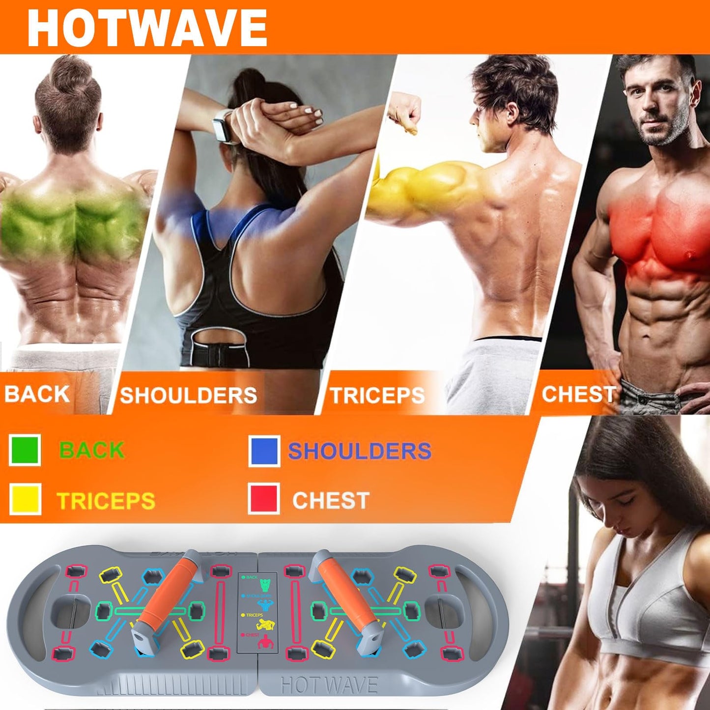 HOTWAVE Portable Exercise Equipment with 16 Gym Accessories,20 in 1 Push Up Board Fitness,Resistance Bands with Ab Roller Wheel,Full Body Workout at Home