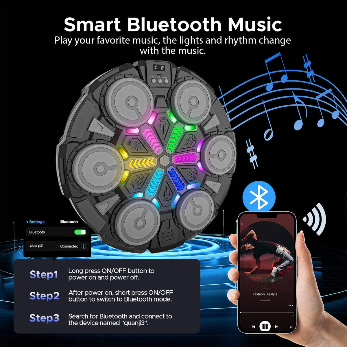 Music Punching Machine for Kids Adults,Bluetooth Wall Mounted Boxing Trainer with Gloves,Rhythm Lights,2 Player Battle Mode,Reaction Training Pad,Home Gym Sport Toys Gifts for Boys Girls Teens 3-12+