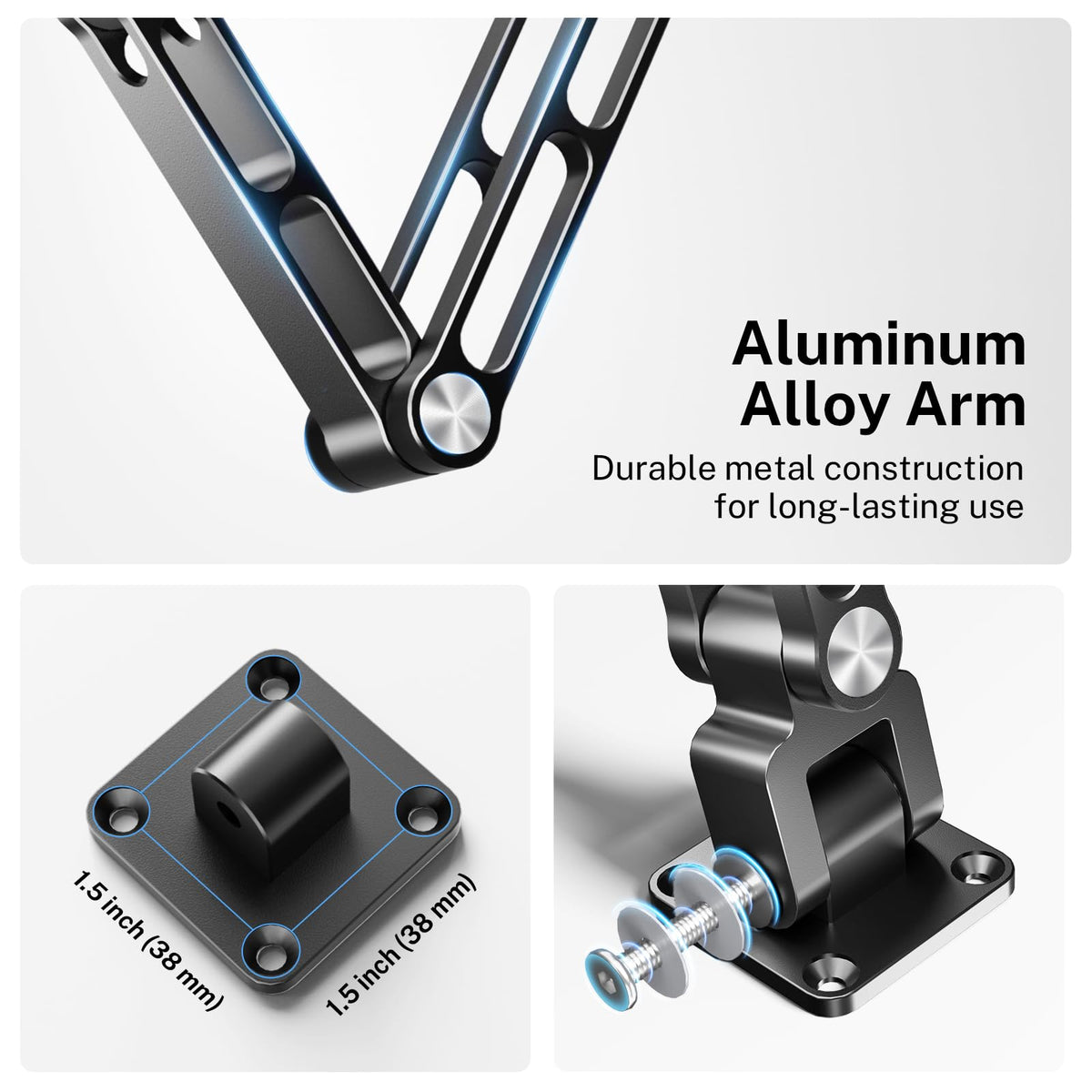 OHLPRO Tablet Wall Mount Holder for iPad, Aluminum Foldable Arm with 360° Rotating Base, Adjustable Clamp for 5-13" Tablets & Phones, Metal Screw Mount for Kitchen, Office, Gym - 9.6" Aluminum Arm