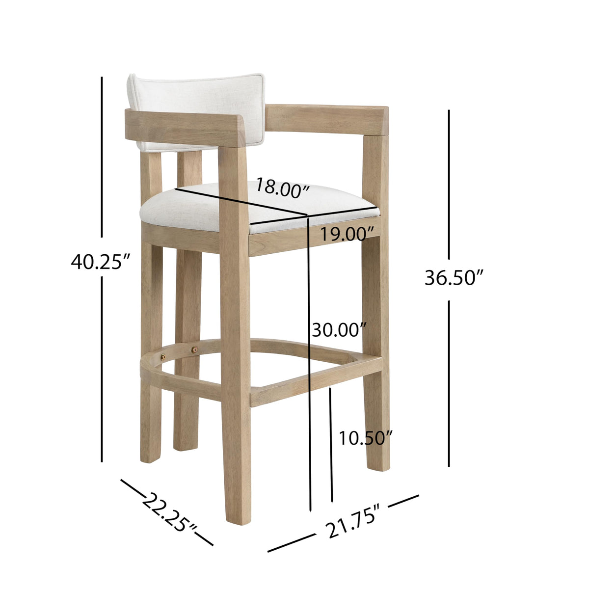 Christopher Knight Home Falcon Bar Stools Set of 2, Fabric Round Backrest Counter Height Barstool for Kitchen Island, Wooden Dining Room Chair, Bar Table Counter Stool with Footrest, Light Ash+Beige